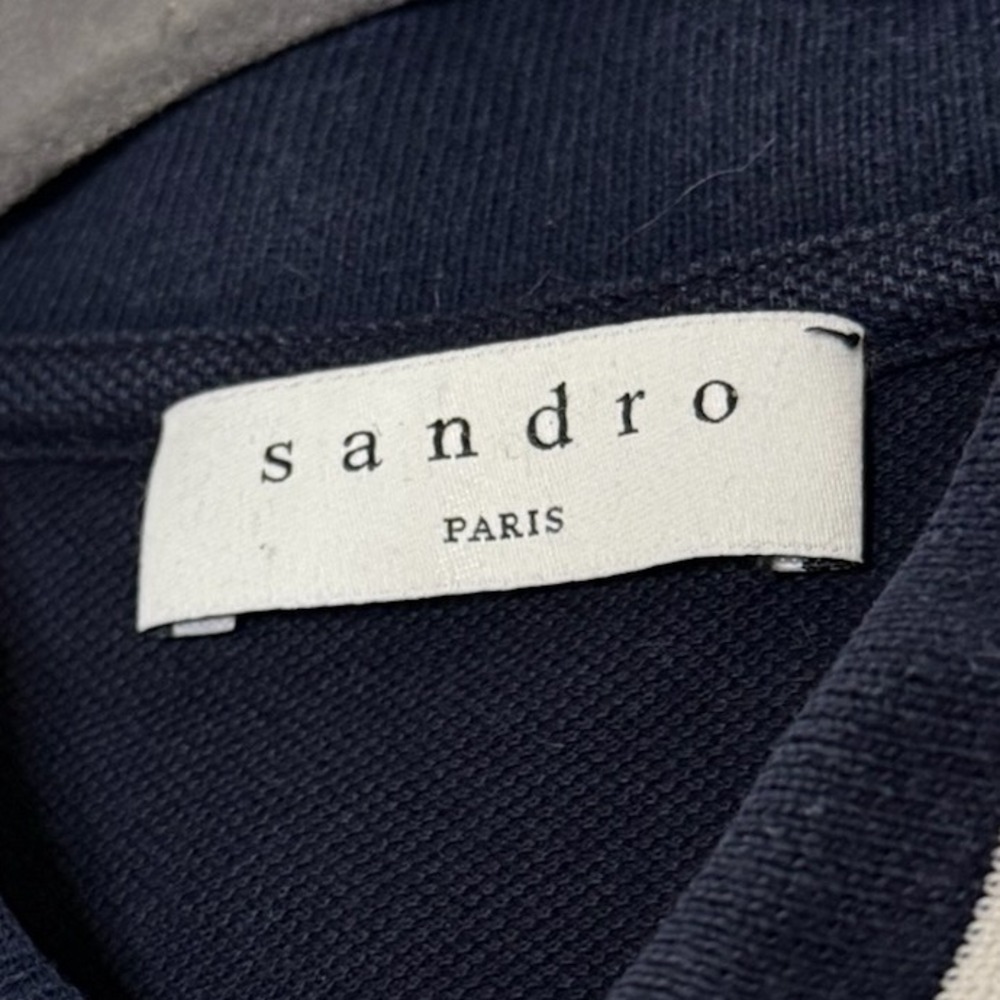 Sandro Paris Navy Blue White Striped Collar Short Sleeve Slim Polo Shirt Mens S - Picture 2 of 9
